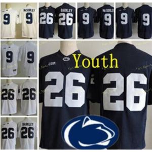 Nik1 Jeunes Penn State Nittany Lions # 9 Trace McSorley 26 Saquon Barkley Enfants Big Ten Penn State Navy Bleu Blanc Cousu Maillots de football universitaire