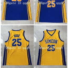 NIK1VIP Topkwaliteit 1 Derrick 25 Rose Jersey Simeon High Movie College Basketball Jerseys Blue Yellow 100% Stiched Grootte S-XXL