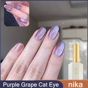Nika Paarse Druif Kristal Cat Eye Gel Nagellak 15 ml Glazen Kraal Magnetische Gel Semi Permanente Losweken nagel Gel Voor Nagelsalon 240129