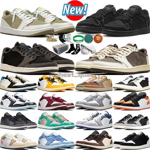 Met Doos 1 1s Lage Heren Dames Basketbalschoenen Neutraal Olijf Golf Zwart Phantom Reverse Donker Mokka Fragment Concord Panda Diamond Heren Dames Trainers Sport Sneakers