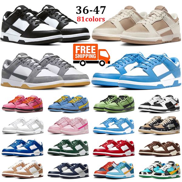 Envío gratis Diseñador Panda Zapatos bajos Hombres Mujeres Zapatillas de deporte Flor Burbujas Buttercup Gris Niebla Equipo Azul Triple Rosa Corte Púrpura Hombres Entrenadores Deportes