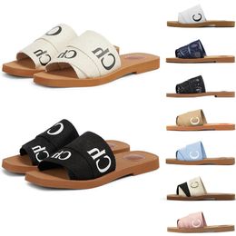 Designer Sandales boisées pour femmes mules glissades plates légères beigne beige blanc noir rose en dentelle tissu toile pantoufles de chaussures d'extérieur pour femmes