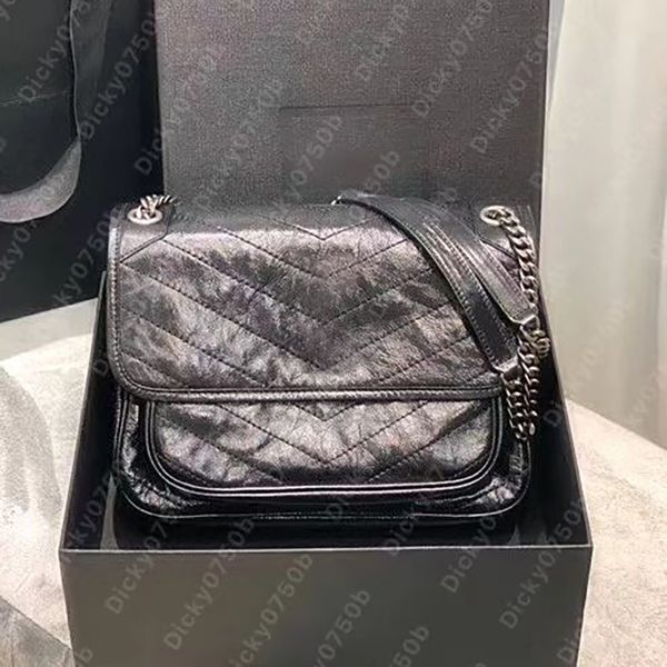 Bolso bandolera Niki, bolsos de mensajero de diseñador, bolso negro, bolso cruzado de cuero Vintage para mujer, cadena turquesa, bolso de hombro de lujo, bolso de mano Satchel, monedero Sacoche, solapa