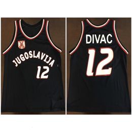 Nikivip #12 Vlade Divac Team Jugoslavija Joegoslavië Retro Classic Basketball Jersey Mens genaaid aangepaste nummer en naam jerseys