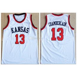 Nikivip # 13 Wilt Chamberlain Kansas Jayhawks College Blanc Rétro Classique Maillot de Basket-Ball Hommes Cousu Numéro Personnalisé Nom Maillots