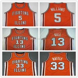 Nikivip #5 Deron Williams #13 Kendall Gill #25 Nick Anderson #33 Kenny Battle Illinois Fighting Illini College Retro Basketball Jersey Heren genaaid