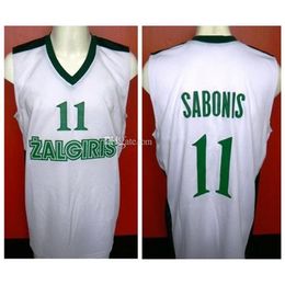 Nikivip Arvydas Sabonis # 11 Équipe Zalgiris Kaunas Vert Blanc Maillot De Basket Rétro Mens Cousu Personnalisé Tout Numéro Nom Maillots