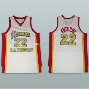 Nikivip Carmelo Anthony #22 All American High School White Retro Basketball Jersey Mens gestikte Custom Number Name Jerseys