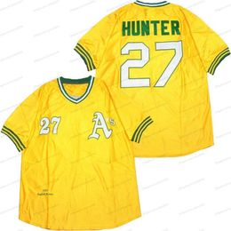 Nikivip Pas Cher En Gros Rétro Catfish # 27 Hunter Baseball Maillots Tous Cousus Jaune Taille S-3XL Vintage Maillot De Haute Qualité