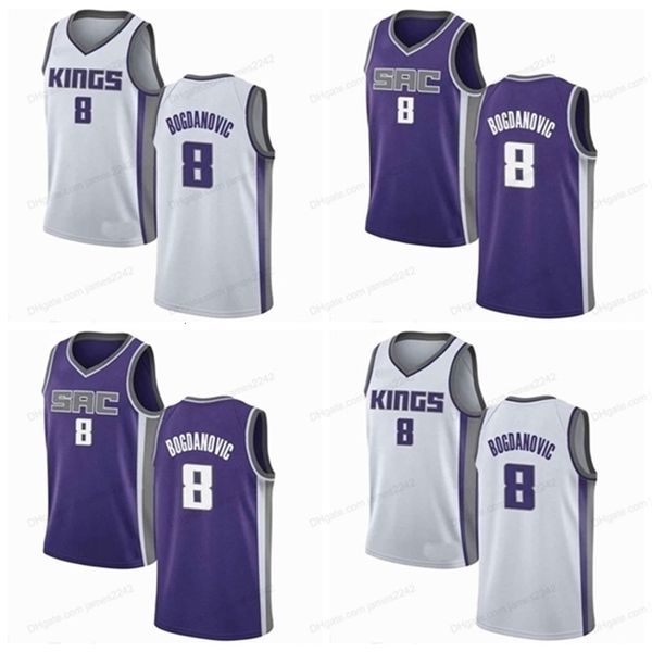 Nikivip Maillot de basket-ball rétro personnalisé #8 Bogdan Bogdanovic pour homme cousu blanc violet n'importe quelle taille 2XS-5XL nom ou numéro