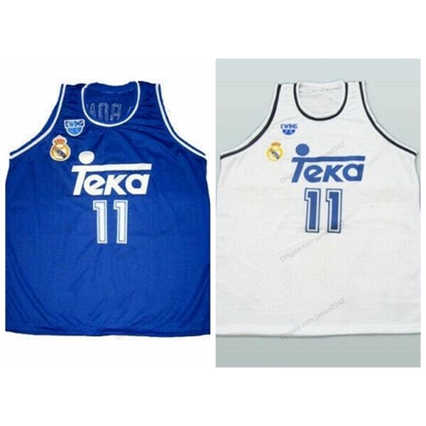 Nikivip Custom Retro Arvydas Sabonis # 11 Teka Basketball Jersey Madrid Cousu Bleu Blanc Taille S-4XL N'importe quel nom et numéro Maillots de qualité supérieure