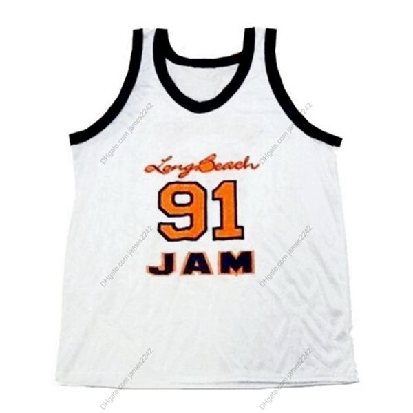 Nikivip Custom Retro Dennis Rodman # 91 Long Beach Jam The Worm Basketball Jersey Blanc Taille S-4XL N'importe quel nom et numéro Maillots de qualité supérieure
