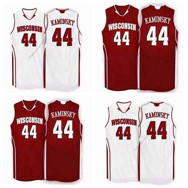 Nikivip Custom Retro Frank Kaminsky # 44 Wisconsin Badgers Basketball Jersey Cousu Blanc Rouge Taille S-4XL N'importe quel nom et numéro Maillots de qualité supérieure