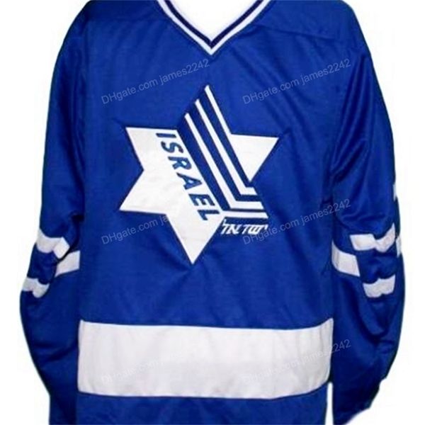 Nikivip Personnalisé Rétro Peter #66 Équipe Israël Hockey Jersey Cousu Bleu Taille S-4XL N'importe Quel Nom Et Numéro Maillots De Qualité Supérieure