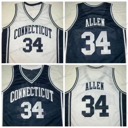 Nikivip Maillot de basket-ball personnalisé rétro RAY #34 Allen College pour homme Ed Blanc Bleu N'importe quelle taille 2XS-5XL Nom et numéro