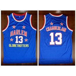 Nikivip Harlem Globetrotters 13 Wilt Chamberlain College Baloncesto Jersey Vintage Azul Todo cosido Tamaño S-3XL de EE. UU.