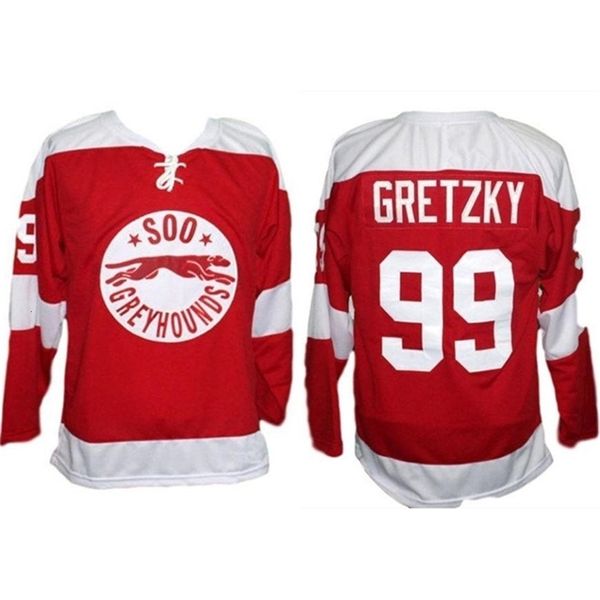 Nikivip hockey Soo Greyhounds Wayne Gretzky # 99 Red Retro Hockey Jersey Hombres Cosido Número personalizado Nombre Jerseys