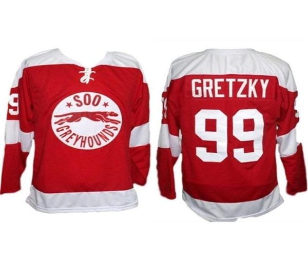 Nikivip hockey Soo Greyhounds Wayne Gretzky 99 maillot de hockey rétro rouge pour hommes 039s cousu numéro personnalisé nom Jerseys6077834