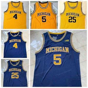 Nikivip Jalen Rose 5 Michigan College Basketball Jersey Chris Webber 4 Juwan Howard 25 Homme Cousu Bleu Marine Jaune Taille S-XXL Top Qualité