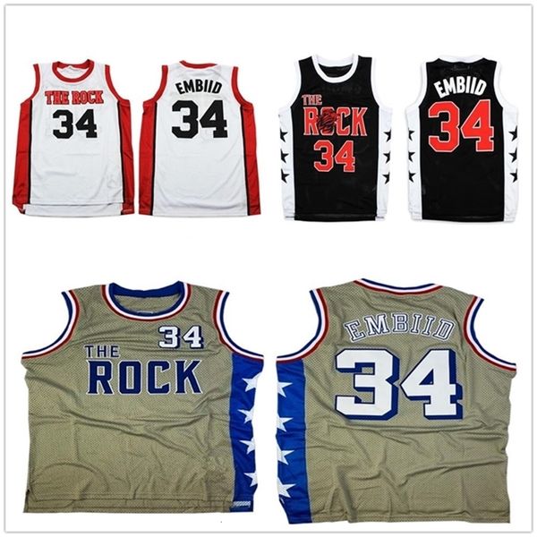 Nikivip Joel Embiid # 34 The Rock High School Lions Blanco Negro Gris Retro Baloncesto Jersey Hombres Número personalizado cosido Nombre Jerseys