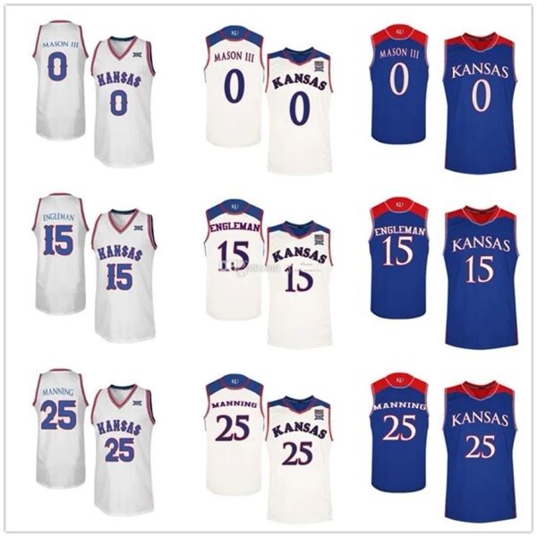 Nikivip Kansas Jayhawks College # 0 Frank Mason III # 15 Howard Engleman # 25 Danny Manning Maillots de basket-ball pour hommes Ed personnalisé n'importe quel numéro