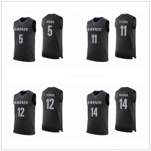 Nikivip Kansas State Wildcats College # 5 Barry Brown Maillot de basket-ball # 11 Brian Patrick # 12 Mason Schoen # 14 Makol Mawien Mens Ed Jer