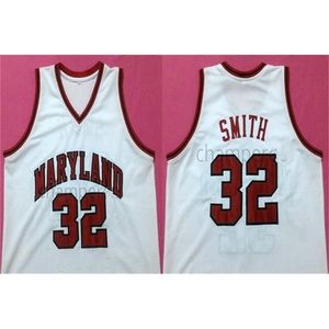 Nikivip Maryland Terrapins College Joe Smith #32 White Retro Basketball Jersey heren genaaid aangepaste nummernaam Jerseys