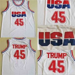 Nikivip Mens 45 Donald Trump Movie Basketball Jersey Dream Team One Fashion 100% Cousue de basket-ball White Vintage