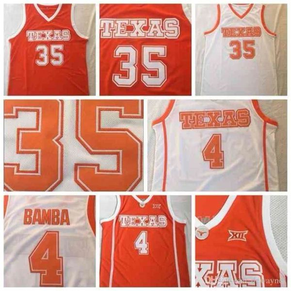 Nikivip Hombres Longhorns # 4 Mohamed Bamba Mo 35 Durant Texas College Jersey Naranja Blanco Camisetas de baloncesto Ed