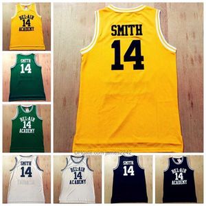 Nikivip Movie Maillot de basket-ball The Fresh Prince of Bel-Air 14 Will Smith pour hommes Blanc Noir Vert Jaune Maillots de l'Académie cousus Taille S-2XL