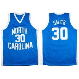 Nikivip North Carolina Tar Heels College #30 Kenny Smith Blue Retro Basketball Jersey Heren genaaid aangepaste nummernaam Jerseys