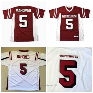 Nikivip Patrick Mahomes #5 Whitehouse High School voetbalshirt White Red Stitched S-3XL Hoge kwaliteit Vintage