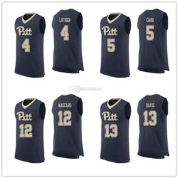 Nikivip Pittsburgh Panthers Pitt College # 4 Ryan Luther Maillots de basket-ball # 5 Marcus Carr # 12 Joe Mascaro # 13 Khameron Davis pour homme cousu