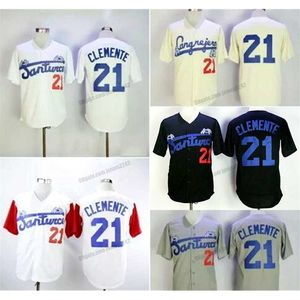 Nikivip Porto Rico Roberto Clemente 21 Baseball Jersey College Fashion Hommes Santurce Crabbers Cousu Noir Blanc Gris Top Qualité