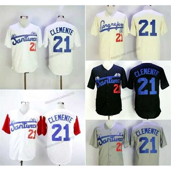 Nikivip Puerto Rico Roberto Clemente 21 Baseball Jersey College Fashion Hombres Santurce Crabbers Cosido Negro Blanco Gris Calidad superior