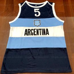 Nikivip Retro Manu Ginobili # 5 Team Argentina Classic Basketball Jersey Mens Cousé Numéro et nom personnalisé en bleu marine