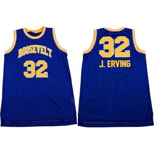 Nikivip Roosevelt Lycée Julius Dr. J Erving # 32 Maillot de basket-ball rétro bleu pour hommes Cousu Numéro personnalisé Nom Maillots