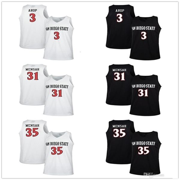 Nikivip San Diego State Aztecs College # 3 Maillots de basket-ball Aguek Arop # 31 Nathan Mensah # 35 Joel Mensah Mens cousu personnalisé N'importe quel nom de numéro