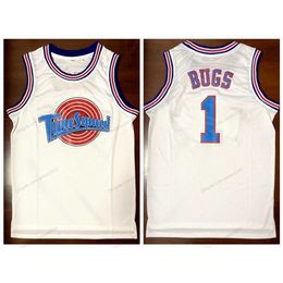 Nikivip Ship From US Bugs # 1 Tune Squad Space Jam Basketball Jersey Movie Maillots blancs cousus pour hommes Taille S-3XL Qualité supérieure