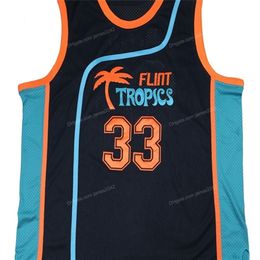 Nikivip Navire des États-Unis Jackie Moon # 33 Flint Tropics Semi Pro Movie Maillot de basket-ball pour hommes All Stitched Black Top Quality Jerseys