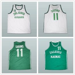 Nikivip Equipo Lituania Zalgiris Kaunas Arvydas Sabonis # 11 Verde Blanco Retro Baloncesto Jersey Hombre Cosido Número personalizado Nombre Jerseys Vendido por Yuf