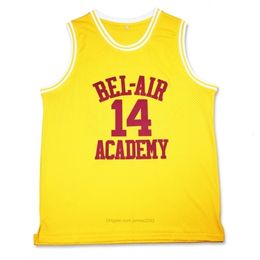 Nikivip The Fresh Prince Of Bel-Air # 14 Will Smith Camiseta de baloncesto Academy Movie Version Amarillo bordado Cosido Tamaño S-3XL