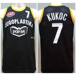 Nikivip toni kukoc #7 jugoplastika pop 84 Joegoslavië zwarte retro basketbal jerseys heren genaaid op maat elke nummernaam