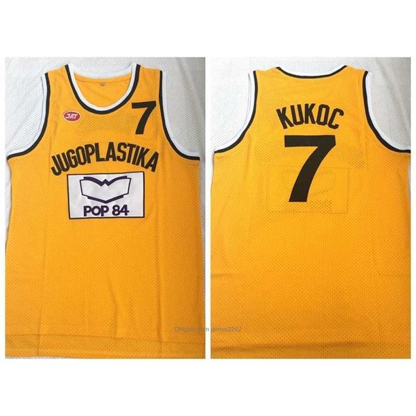 Versión Nikivip Baloncesto Jersey JUGOPLASTIKA 7 KUKOC Bordado Costura Ropa deportiva al aire libre Hip-hop Oulture Película POP 84 Amarillo S-3XL