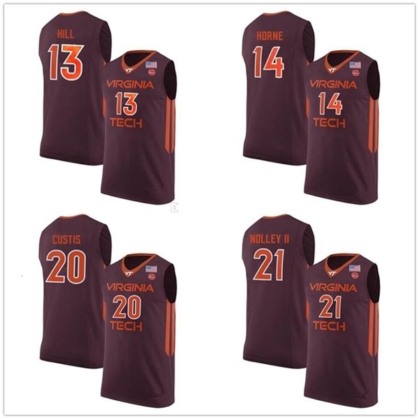 Nikivip Virginia Tech Hokies College # 13 Ahmed Hill Basketball Jerseys # 14 P.J. Horne # 20 Ace Custis # 21 Landers Nolley II Mens Custom Any Name