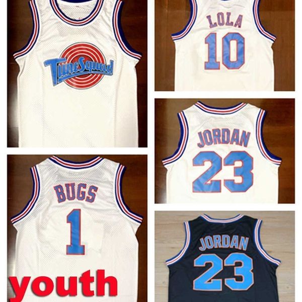 Nikivip Youth Kids Top Movie Space Jam Tune Squad Jersey 23 Michael 1 Bugs Bunny 10 Lola Camisetas de baloncesto Negro Blanco Talla S-XL