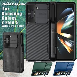 Nillkin para Galaxy Z Fold 5 5G Case con Spen Pocket Camshield Lens Kickstand Silicona Slide Camina de protección Cubierta 240326