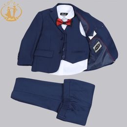 Nimble Printemps Automne Costumes Formels Garçons pour Les Mariages Enfants Fête Hôte Costume 3 Pcs Bleu Blazer Gilet Pantalon En Gros Vêtements 240304