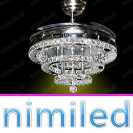 Nimi934 42 Moderne 3 Ringen LED Onzichtbare Intrekbare Crystal Fan Lamp Woonkamer Lichten Restaurant Kroonluchter Slaapkamer Pendan272T