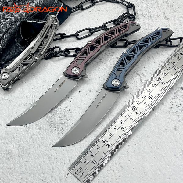 Nimoknives Fatdragon THEBABEL Couteau pliant de poche portable CPM-S90V ou CPM-154 Lame TC4 Poignée en titane Extérieur EDC Multitool Cadre en cuivre roulement en céramique